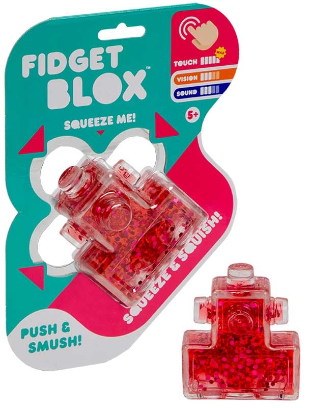 Fidget Blox Stress Relief Toys - Squeeze Me Push & Smash Glitter Design for Touch Vision Sound Sensory Fun