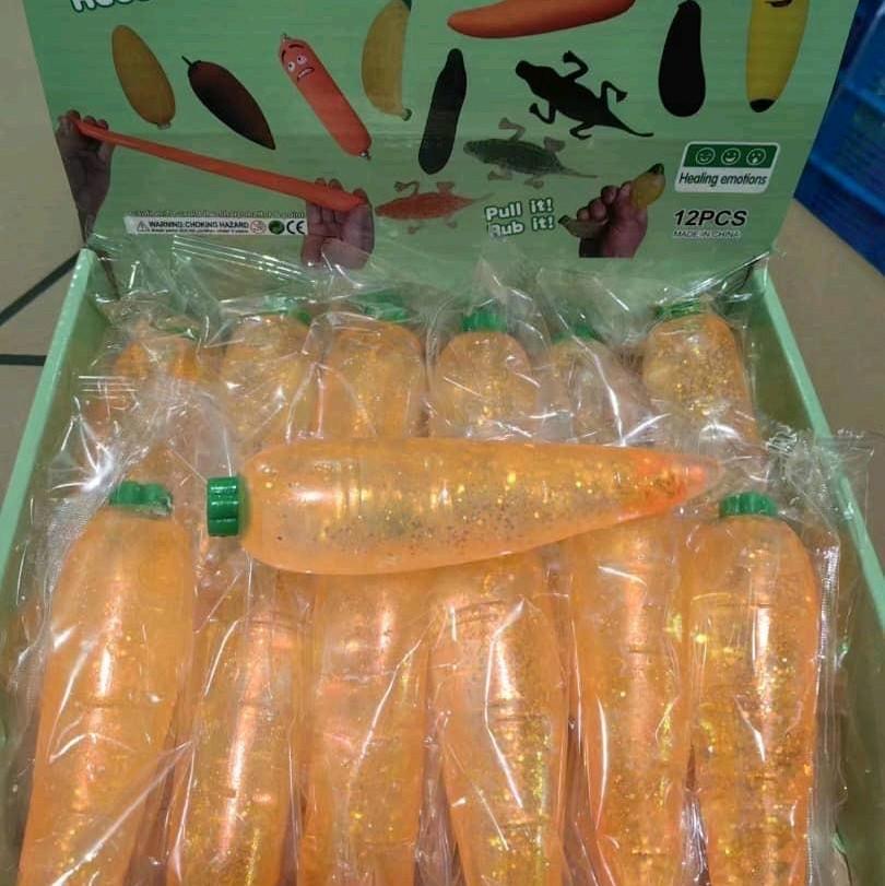 5 PC Sugar Squishy Glitter Fidget Fruit & Veg Mixed Box in Random Colours