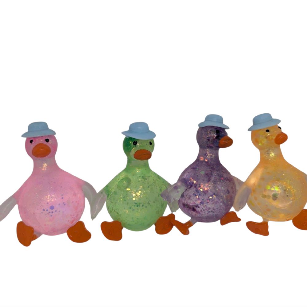 1PC Sugar Glitter Squishy Duck with Top Hat