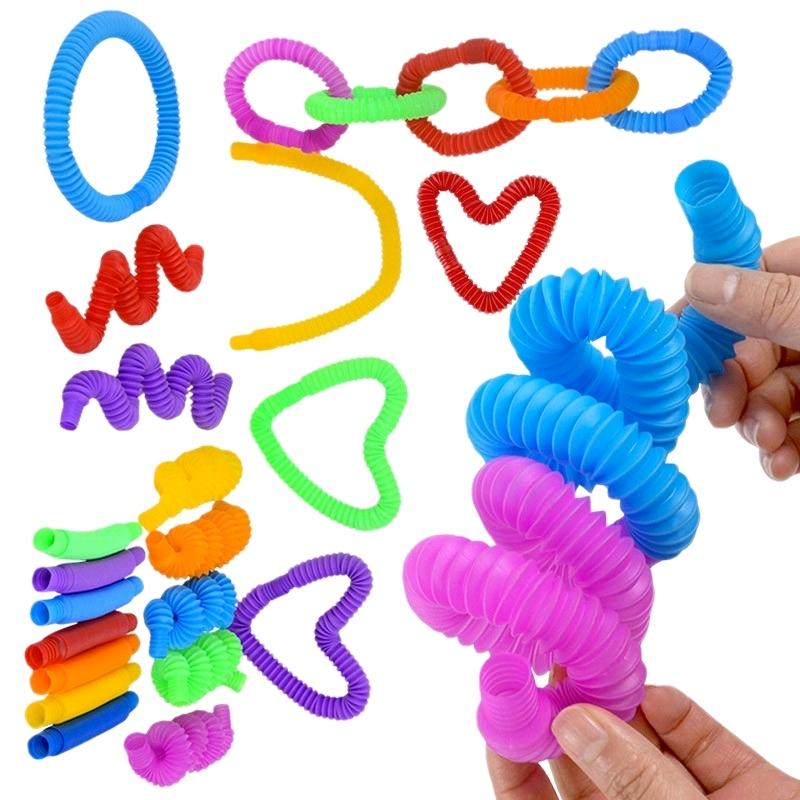 1 PC Colourful Pop Tube Telescopic Fidget Toy