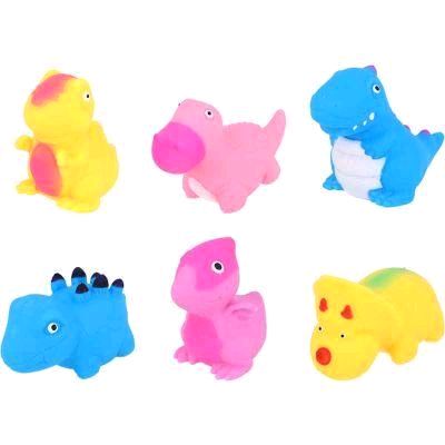 Dinosaur Squeeze Toy - 6 Assorted Designs in Pastel Blue Pink Yellow