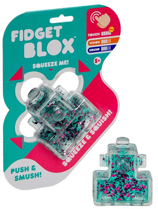 Fidget Blox Stress Relief Toys - Squeeze Me Push & Smash Glitter Design for Touch Vision Sound Sensory Fun