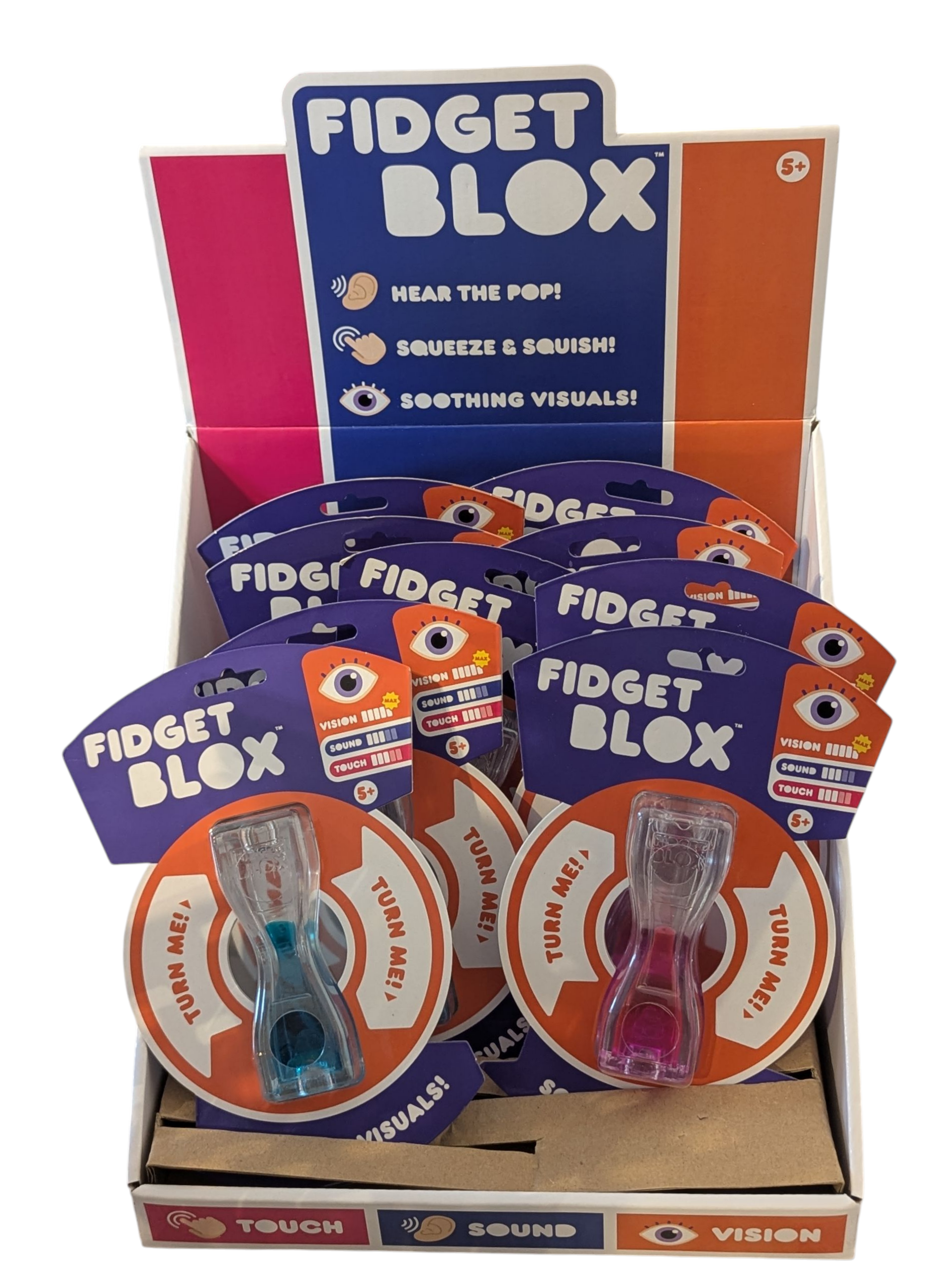 Fidget Blox Squeeze and Squish - Pink or Blue Sensory Fidget Toy with Soothing Visuals, Sound & Touch Effects Age 5+